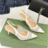 GG HIGH SLINGBACK 8.5 CM IN WHITE CLASSIC POINTED-TOE MESH WITH RHINESTONE EMBELLISHMENTS